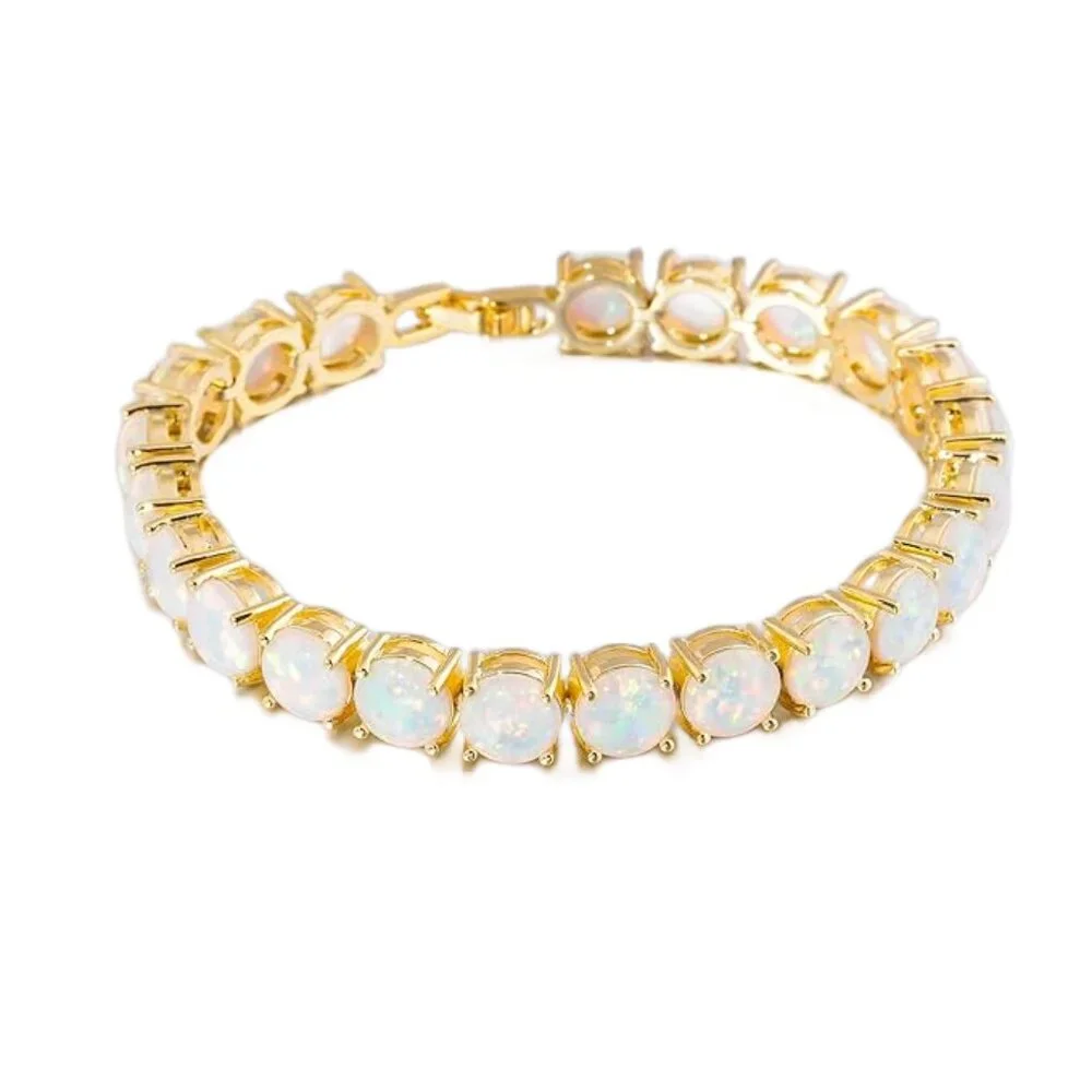 "Sale" Stunning Simulated White Opal Tennis Bracelet - Picture 4 of 7